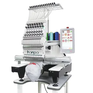 Máquina de bordado 2022 de un solo cabezal, 12-15 agujas, Honpo, China, camiseta plana, sombrero, Logo automático