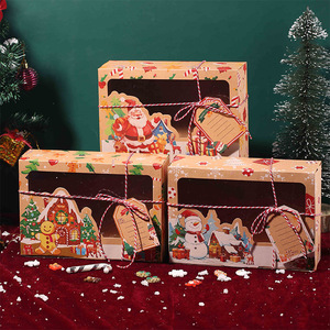 DAMAI Christmas European Style New Kraft Paper Cookie Box Square Christmas Gingerbread Candy Gift Color PVC Window Cookie Box - Product Image 4