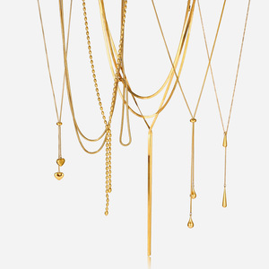 Collier chaîne en Y en acier inoxydable, long, multicouche, avec pendentif goutte d'eau géométrique, unisexe, chaîne de pull tendance - Product Image 1