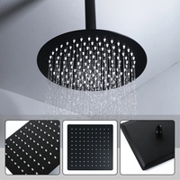Ensemble de douche thermostatique encastré au plafond en laiton noir mat, avec pommeau de pluie rond de 8 pouces et 6 jets de pulvérisation latéraux pour salle de bain