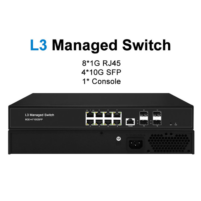 8 Port 1G PoE Port With 4 10G SFP Fiber Uplink L3 Managed Switch Support VLAN Management Desktop
