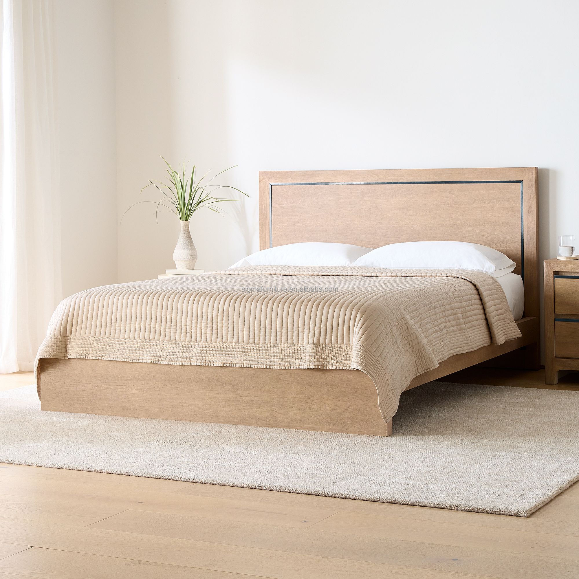 Hotel resort furniture customized solid wood wabi-sabi Oak wood bed Castle style solid wood bed