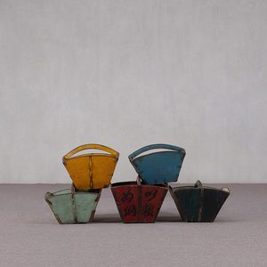 Cestas de Arroz em Madeira Envelhecida Pintadas à Mão, Organizadores Rústicos Estilo Fazenda - Product Image 4
