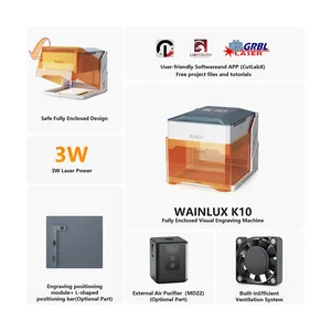 Wainlux K10 3W 5W meningkatkan efek ukiran tertutup penuh Visual Built-In Fan Mini Fiber Laser mesin ukiran