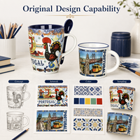 Tasses à café en céramique souvenir du Portugal avec motifs traditionnels de coq et de monuments, en porcelaine fine, vente en gros d'usine