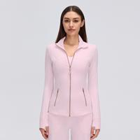 Veste de yoga légère à séchage rapide pour femme, col montant, fermeture éclair intégrale dorée, vêtement d'extérieur confortable pour la course et le fitness