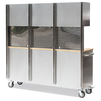 Station de travail mobile en acier inoxydable, armoire à roulettes à 10 tiroirs avec surface de travail en bois pour usage professionnel
