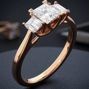 แหวนแต่งงานเพชรทรงเจ้าหญิงสีโรสโกลด์สุดหรูหรา ประดับเพชรธรรมชาติ - Product Image 3