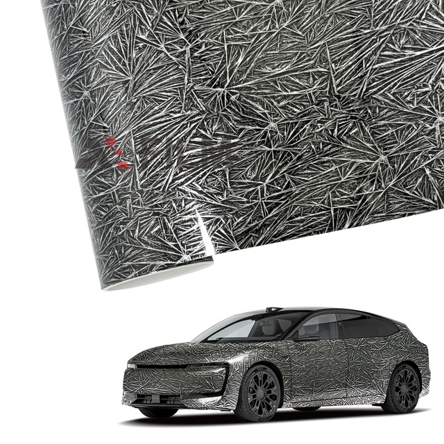 High Gloss Cracked Ice Black Car Wrap Film Self-Adhesive Vinyl Vehicle Wrap Auto Body Color Changing Film Car Exterior Film