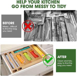 비닐 봉지에 적합한 대나무 지퍼백 보관 주최자-커터가있는 6 in 1 랩 디스펜서 - Product Image 4