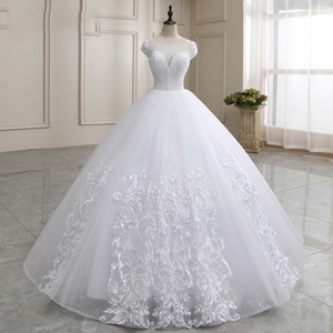 <b>White</b> Ball Gown Wedding Dress Sweetheart Neckline <b>Lace</b> Backless Natural Waist Full Length Bridal Gown - Product Image 2