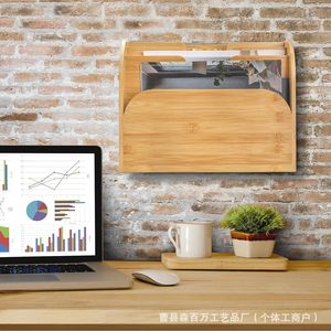 Solid Wood <b>File</b> Rack 4 Layers Wall Mounted Office Desk Organizer Magazine <b>Storage</b> Natural Color Multi Tiered Wooden Rack - Product Image 1