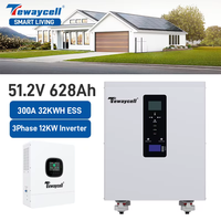 Batterie lithium domestique Tewaycell AC380V tout-en-un 51.2V 314Ah 400Ah 628Ah 16KWH 20kwh 32kwh avec onduleur triphasé 10kw/12kw
