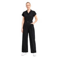 Combinaison médicale pour femmes, col à revers, jambes larges plissées, taille froncée à l'arrière, uniforme de clinique une pièce pour hôpital, spa