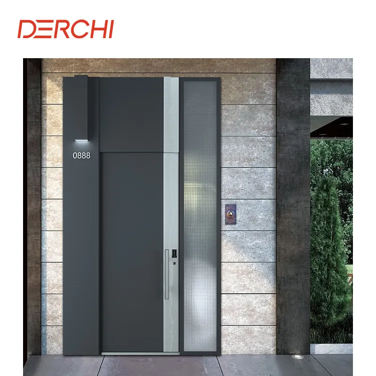 Desain pintu eksterior cor aluminium komersil pintu depan pintu masuk utama aman