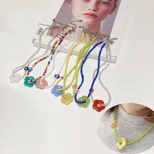 DAIHE 2024 Summer New Style Women Colorful Rice Bead Beaded Flower Necklace For Girl