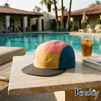 Fabricant professionnel de casquettes de camping à 5 panneaux, logo personnalisé, nylon froissé, patchwork multicolore, résistant à l'eau, style urbain et outdoor