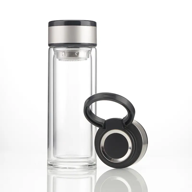 JM özel cam çay demlik çift duvarlı şişe vakum şişeler ve termoslar yalıtımlı kabarcık çay sıcak su şişesi