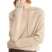 Sweat à capuche en laine d'alpaga à manches longues de couleur unie personnalisé, tricoté, en coton, laine et cachemire, pour femmes