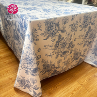 P039 Nappe Rectangulaire et Ronde à Imprimé Floral Rose, Bleu Marine, Bleu Roi pour Mariages, Fêtes et Décoration d'Événements