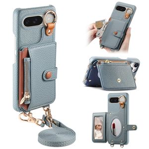 Étui portefeuille à bandoulière en cuir de litchi pour <span class=keywords><strong>Google</strong></span> Pixel Pro <span class=keywords><strong>10</strong></span> XL/9 Pro/9A/S24FE, coque arrière avec miroir - Product Image 5