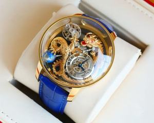 Reloj Mecánico Automático de Alta Gama con Correa de Cuero Azul, Movimiento Tourbillon, Diseño Artístico de Dragón - Product Image 2