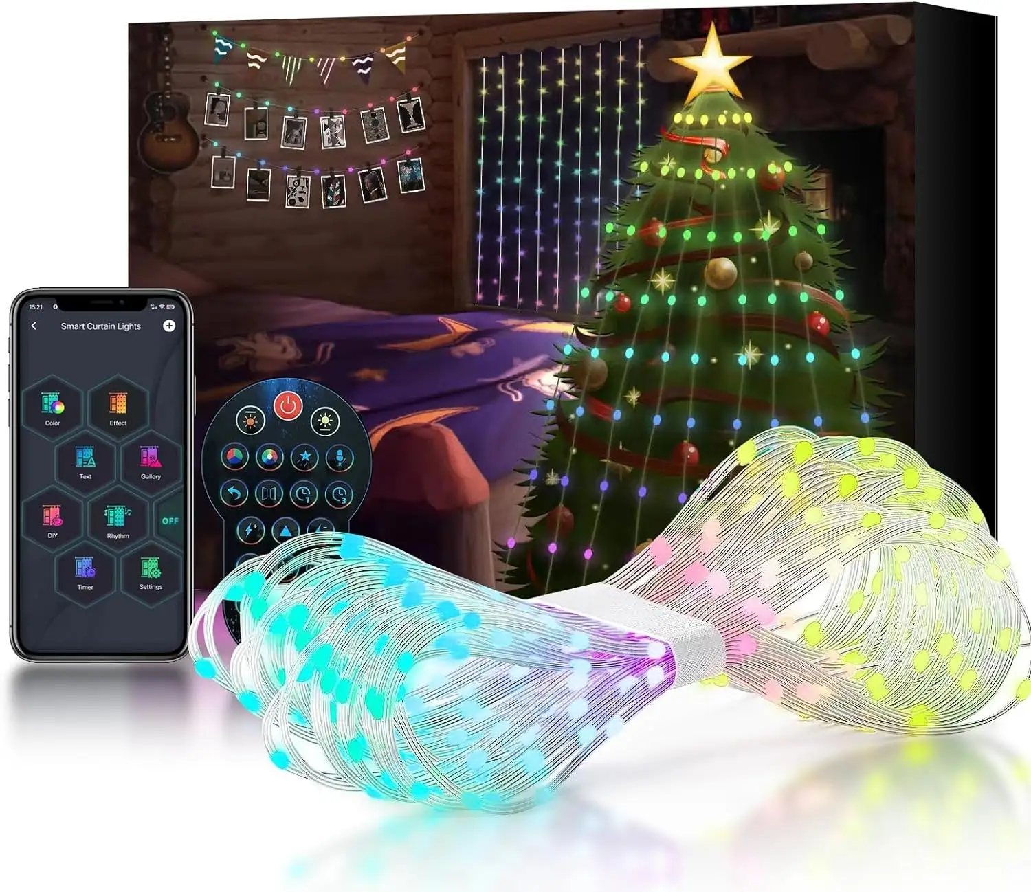 Navidad Smart RGB Pixel Luces de cortina direccionables Fiesta Programable Led Fairy Smart APP Control Luces de cortina