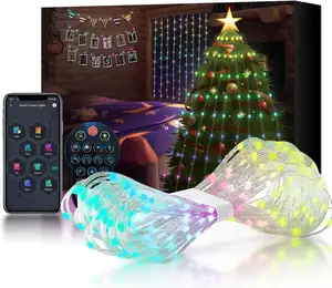 圣诞智能RGB像素可寻址窗帘灯派对可编程发光二极管仙女智能应用控制窗帘灯