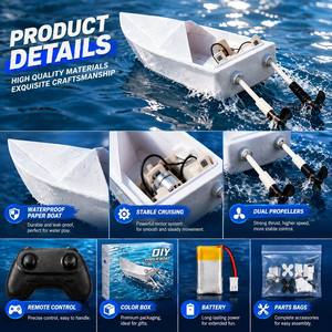 Kit d'expérimentation scientifique STEM éducatif : <span class=keywords><strong>Bateau</strong></span> en papier télécommandé DIY, modèle de <span class=keywords><strong>bateau</strong></span> à moteur télécommandé, <span class=keywords><strong>jouet</strong></span> de navigation stable pour enfants - Product Image 4