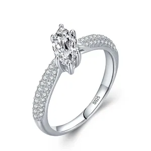 时尚925纯银闪亮马眼锆石钻石订婚结婚戒指