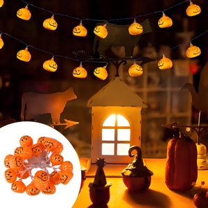 Guirlande lumineuse LED citrouille d'Halloween 2,1 m, à piles, portable, en plastique, pour décoration de jardin et de porche - Product Image 2