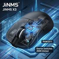 Souris de jeu sans fil JINMS X3 en gros, OEM&ODM, 12K DPI, 400mAh, 85H, PAW3311, interrupteur Omron, souris ergonomique tri-mode pour PC portable