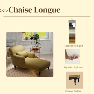 Chaise Longue Tapizada en Amarillo Mostaza Moderno con Estructura de Madera Maciza y Ruedas - Sillón de Descanso Ecológico y Duradero - Product Image 2