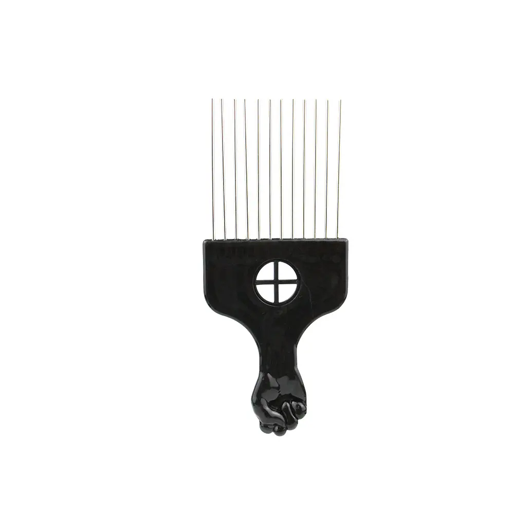 Wholesale Stainless Steel Pins Hair Pick Comb Afro Combs Plastic Black Fist Metal Hair Fork Comb