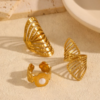 Women Designer Irregular Wave Open Ring 18K Gold Plated Stainless Steel Hollow Geometric Finger Jewelry