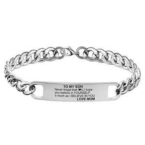 Pulsera de Barra con Eslabones Cubanos de Acero Inoxidable Personalizada |   Mensaje grabado para mi hijo y para mi padre |   Regalo de Cumpleaños y Día del Padre - Product Image 5