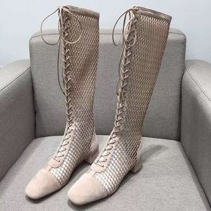 Bottines d'hiver pour femmes, dessus en maille respirante, fermeture à lacets, bout carré, talon aiguille - Product Image 2
