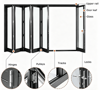 Porte pliante moderne pour patio, cadre en alliage d'aluminium, double vitrage, pliage fluide, pour terrasse, jardin, complexe hôtelier, utilisation en projet de construction extérieure