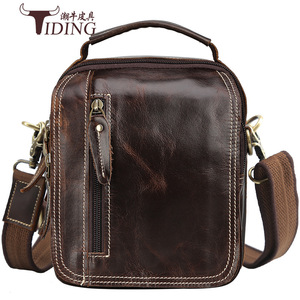 Bolso Bandolera de Cuero Genuino para Hombre Tiding, Color Café, Cuero Encerado, con Múltiples Compartimentos, Resistente para Exteriores - Product Image 1