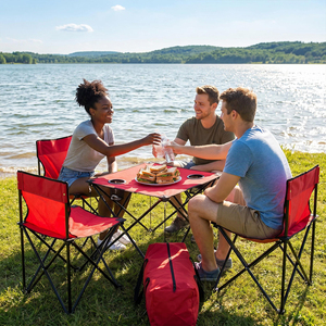 Ensemble table et chaises pliantes doubles d'extérieur pour camping, plage, pique-nique, randonnée, pêche – Léger en acier pour repas - Product Image 2