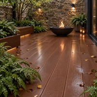 Planches de terrasse en WPC résistantes aux intempéries avec stabilité toutes saisons pour camping, chalet, terrasse, station de montagne et camping-carrière