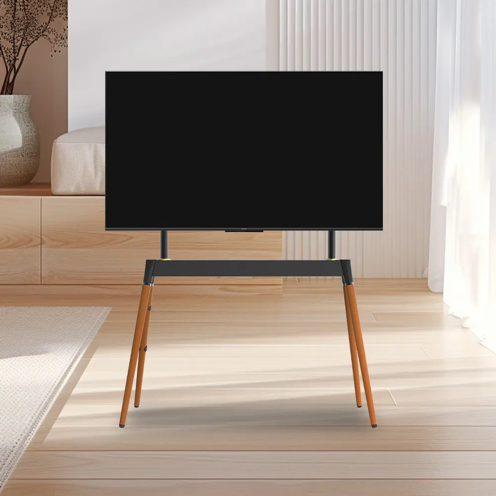 Sanat standı 55 inç 86 inç LED LCD, stüdyo TV ekran standı, 4 ayaklı ayarlanabilir TV standı