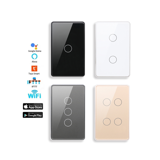 Tuya US Smart Home WiFi Switch 1/2/3/4Gang Voice & Wireless Remote App Control Touch Wall LED Light Zigbee Switch With Alexa