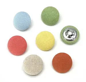 Bouton en tissu combiné recouvert de tissu de lin de couleur bonbon personnalisé bouton cousu à tige de 20mm
