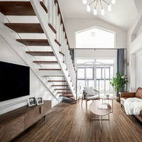 Villa duplex personnalisée de luxe léger avec escalier en bois massif, loft intérieur, maison auto-construite intégrale et double escalier en verre