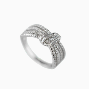 Anillo de Plata con Zirconia en Forma de Lazo, Banda Fina Multicapa para Mujer, Joyería para Fiesta de Compromiso - Product Image 1