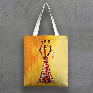 Bolsa <span class=keywords><strong>de</strong></span> Compras Ecológica Personalizada con Asas, con Pintura Abstracta <span class=keywords><strong>de</strong></span> Mujer Africana sobre Lienzo que Representa <span class=keywords><strong>la</strong></span> <span class=keywords><strong>Vida</strong></span> en África con Patrón <span class=keywords><strong>de</strong></span> Dibujos Animados - Product Image 4
