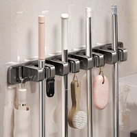 304 acier inoxydable multifonctionnel mural salle de bain support ménage balai vadrouille Clip support avec crochet pour outils de nettoyage