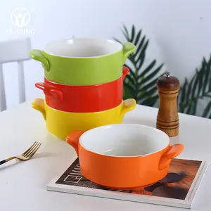 Factory Direct Selling Colorful Round Casserole Ceramic Soup Pot Set Ceramic Casserole With Double Handles