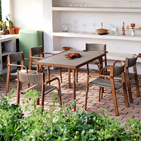 Table de jardin Meiqi, structure en fer, plateau en verre trempé, imperméable, empilable, durable, mobilier de jardin extérieur